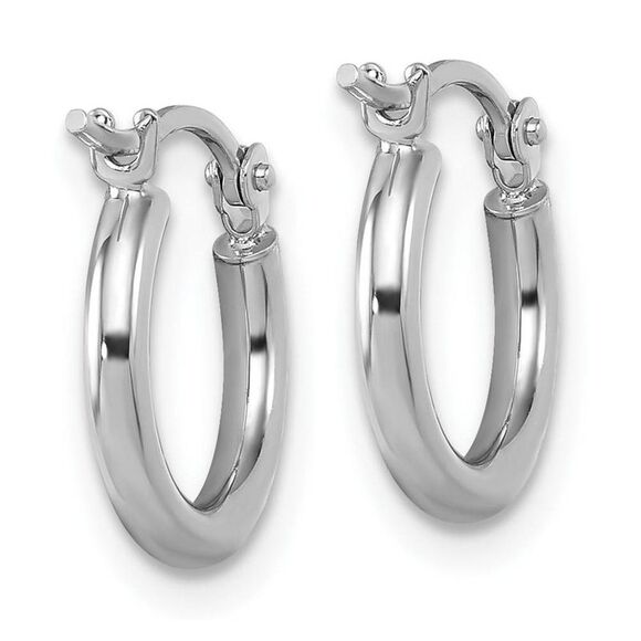 2mm Round Hoop Earrings in 10k White Gold, 13mm (1/2 Inch) - Picture 3 of 6